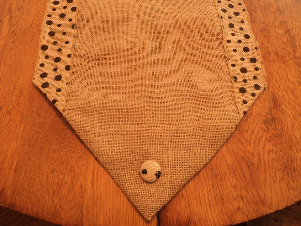 Handmade Burlap Table Runner- Natural Jute Burlap W/ BLACK Dot Border- 42" X 14" - Image 2 of 3