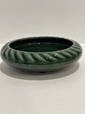 Vintage Hull Pottery Dark Green Round 3 Footed Planter Bonsai Dish