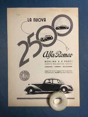 Very rare advertising Alfa Romeo 2500 sedan 5 seats 1939