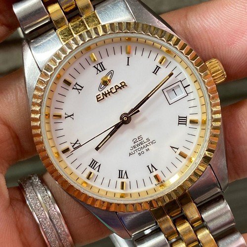 RARE Enicar President Automatic ETA Roman Two Tone Swiss Made Vintage Watch