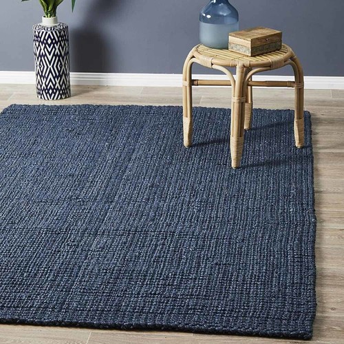 Uyuni Natural Chunky Jute Navy Blue Floor Rug (XL) 230x320cm **FREE