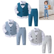 Baby Boys Set Toddler Bow Tie Dress Shirt Suit Vest Long Pants Gentleman Outfits