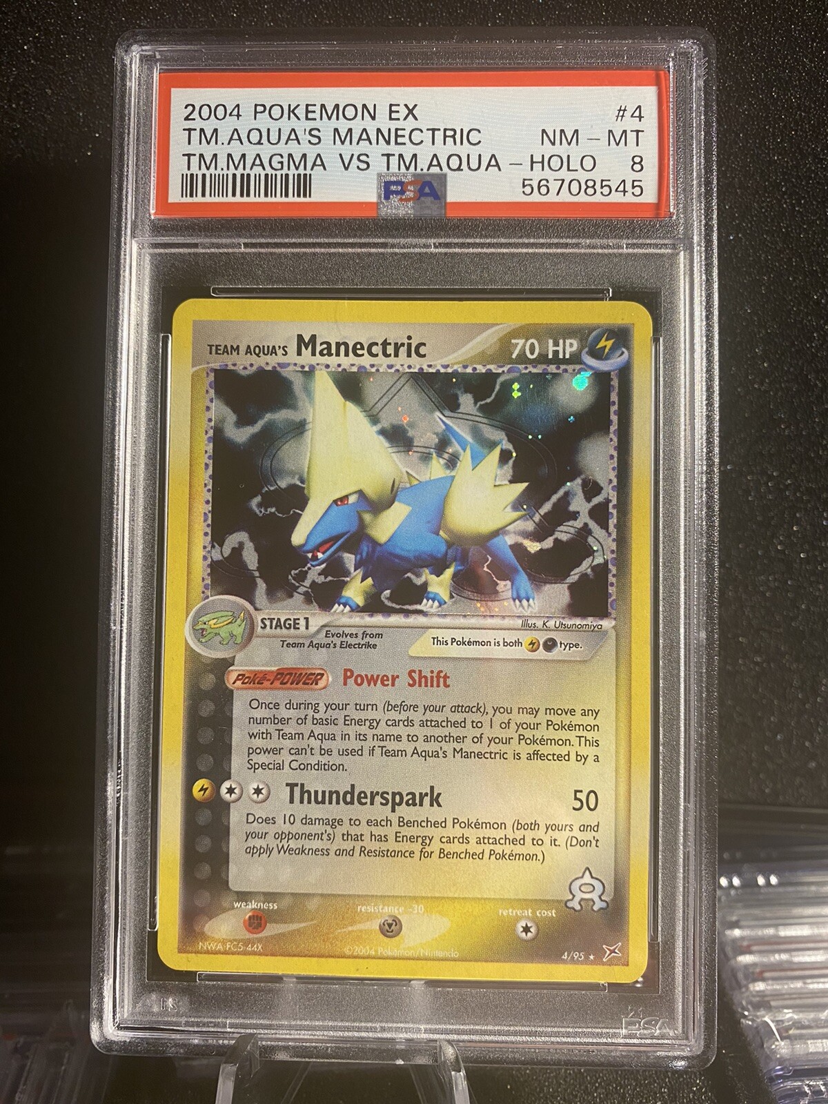 Pokemon Team Aqua's Manectric EX Team Magma vs Team Aqua Holo Rare #4 PSA 8