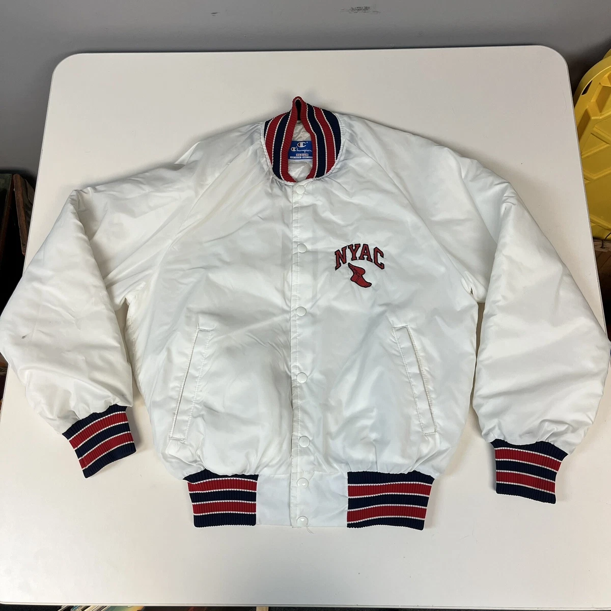 Vintage 80s 90s Champion Satin Snap Jacket NYAC New York Athletic Club sz medium