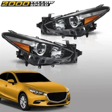 Fit For 2017-2018 Mazda 3 Clear Headlights Headlamps Black Halogen Left + Right