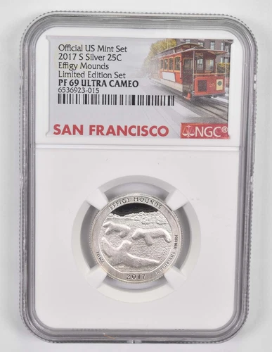 2017-S Silver PF69 Effigy Mounds Quarter NGC Limited Edition San Fran Label