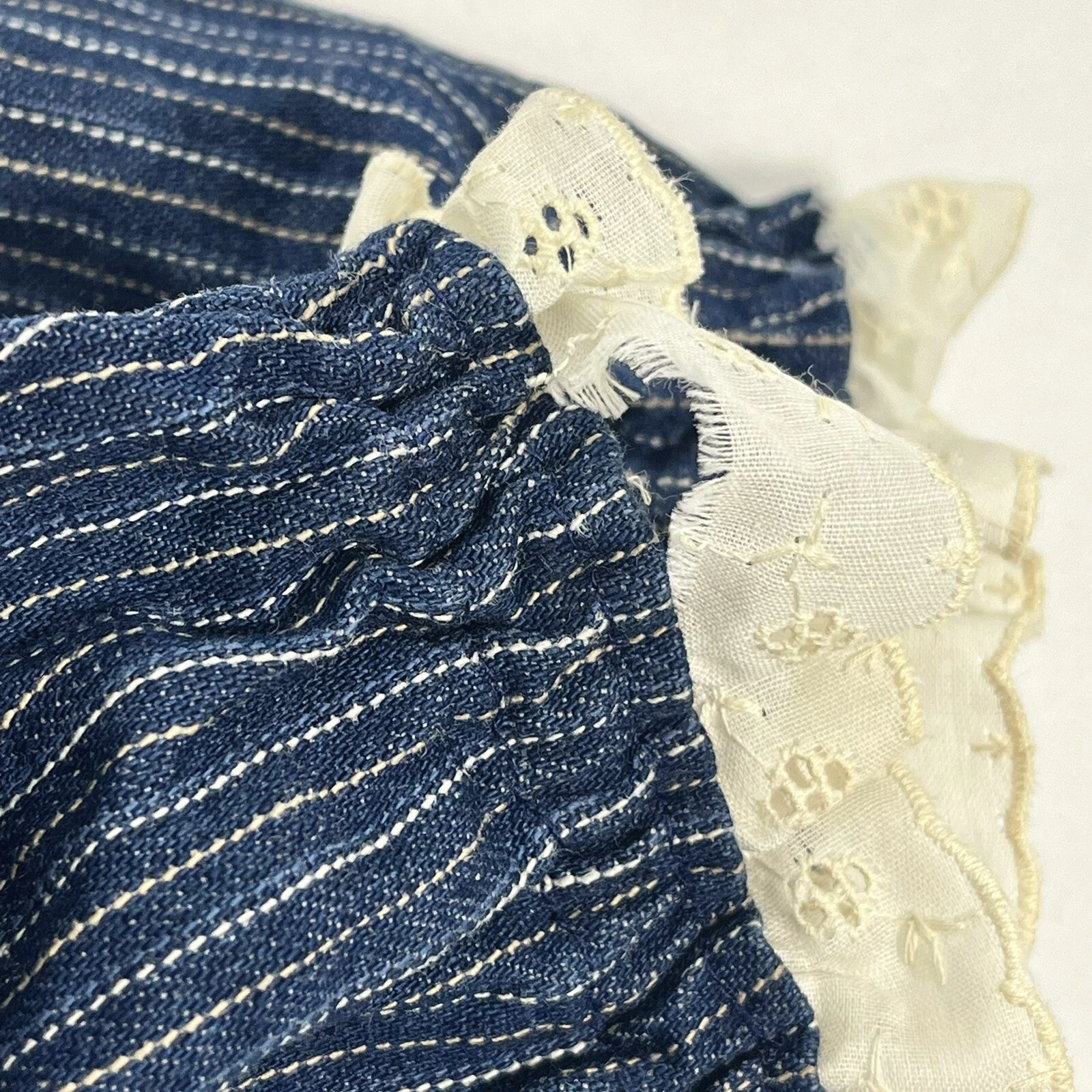  handmade sturdy denim pinstripes eyelet vintage 