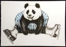 Stevens Panda Bear on Ice Skates Hand Signed Ltd Ed Print Great for kid's room!
