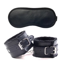Cozy Feel Eye Mask Collar Handcuffs bondage Cosplay Role Play game BDSM 2 Pieces