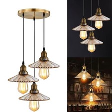 Industrial Ceiling Light Fitting Suspended Pendant Glass Shade LED Filament Bulb