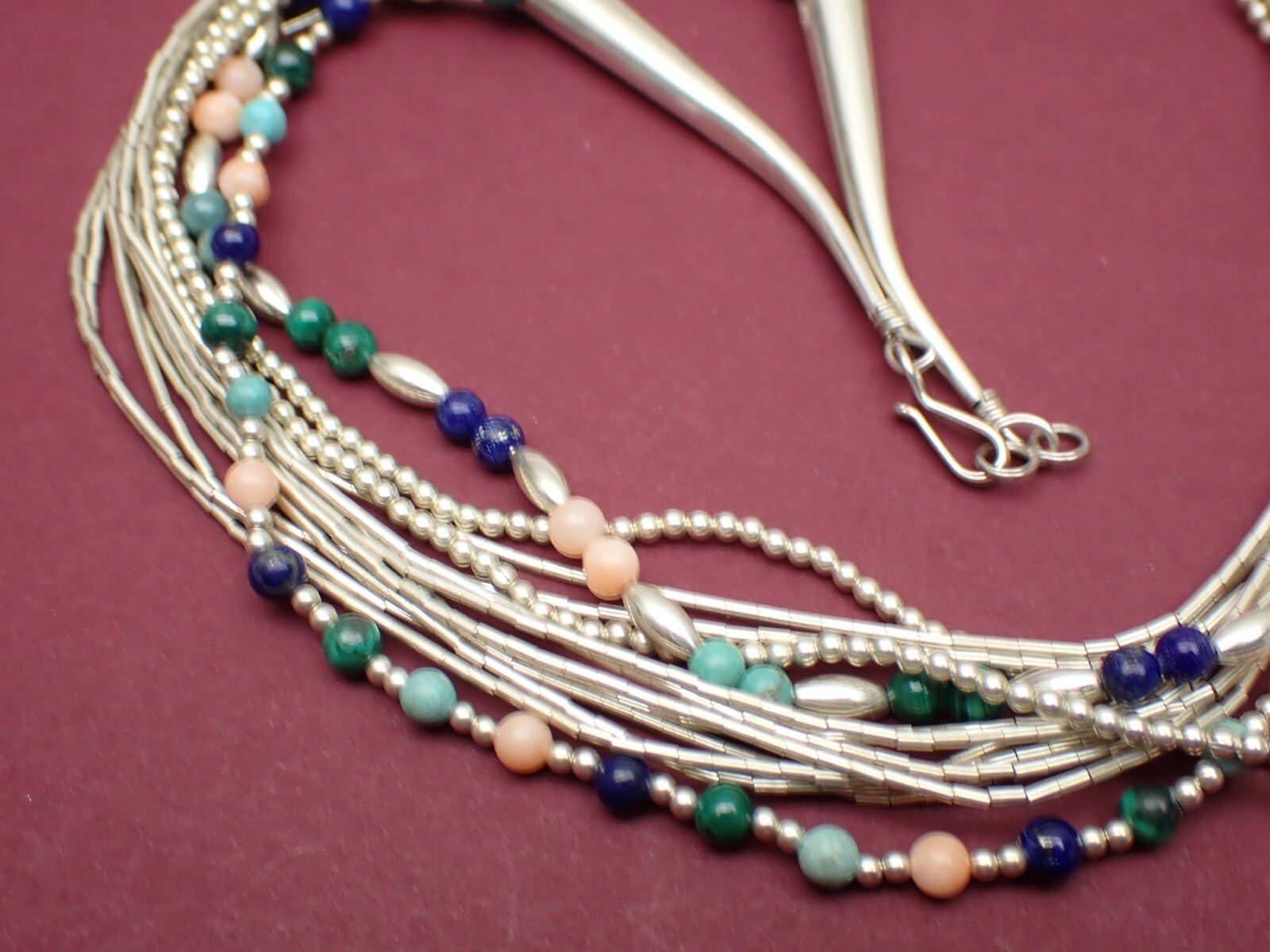 Liquid Silver Multi Strand Multi Gemstone Tiny Be… - image 2