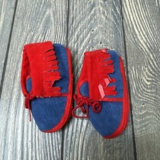 Vintage Gold Bug Infant Size Shoes Slip On Moccasins Red Blue