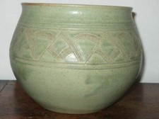 celadon incised chevrons design studio pottery bowl c1950s60s