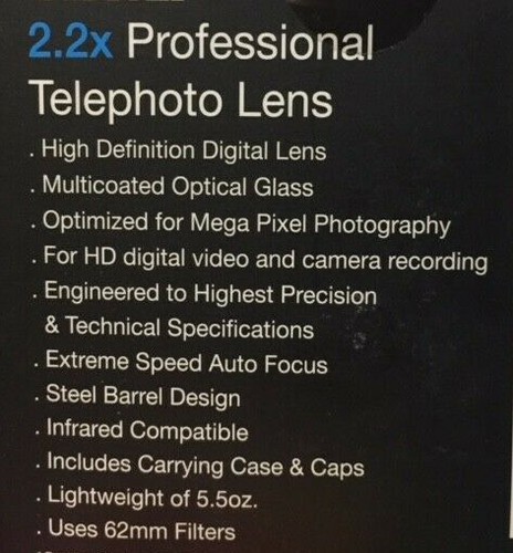 FOCUS 2.2X TELEPHOTO LENS 52mm to CANON PENTAX NIKON w/ AF-S 18-55mm 55-200mm - Picture 4 of 11