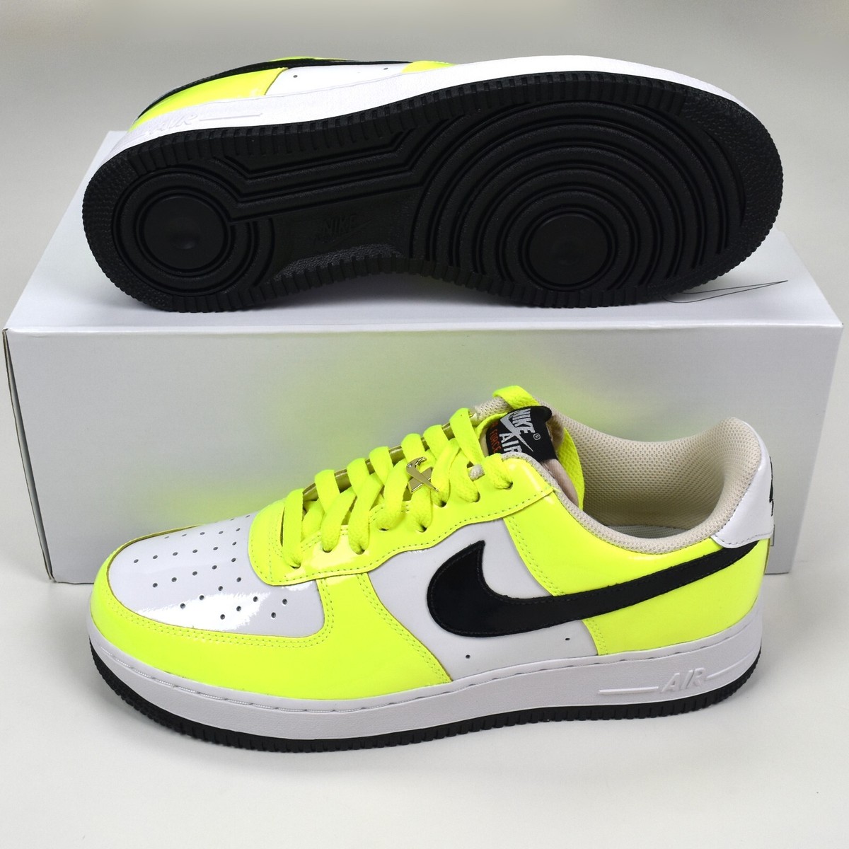 NWT Nike Air Force 1 By You Patent Leather White Black Volt
