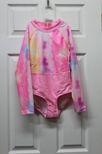 Justice Girls Colorblock Rashguard Swimsuit - Pink- Small 7/8 -NWT-768391