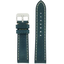 Watch Band Leather Distressed Blue Stitching Heavy Buckle Mens 22mm 24mm