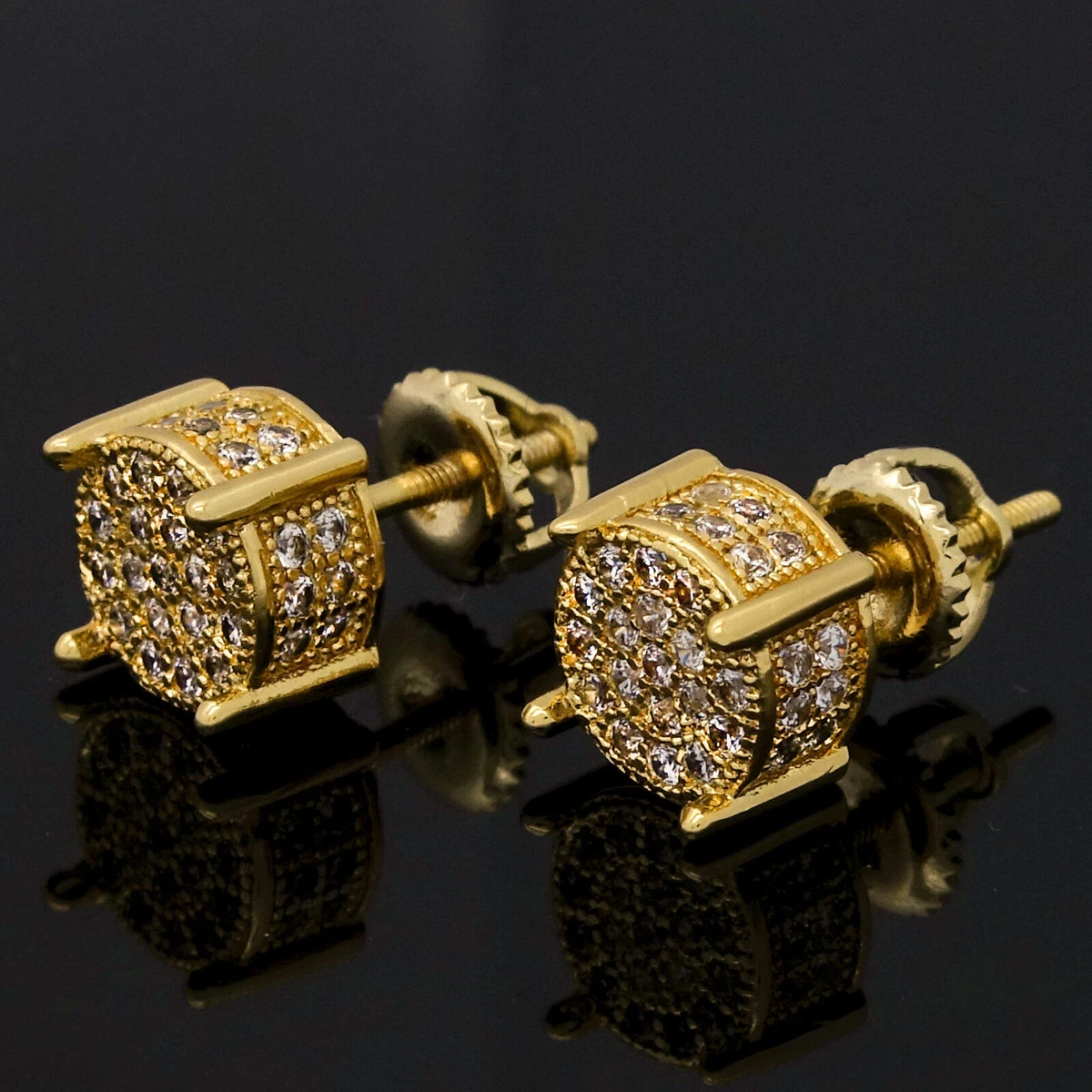 Aretes Para Hombre Mujer Oro 14k Chapado Pendientes Redondo Cz Hip Hop  Joyería