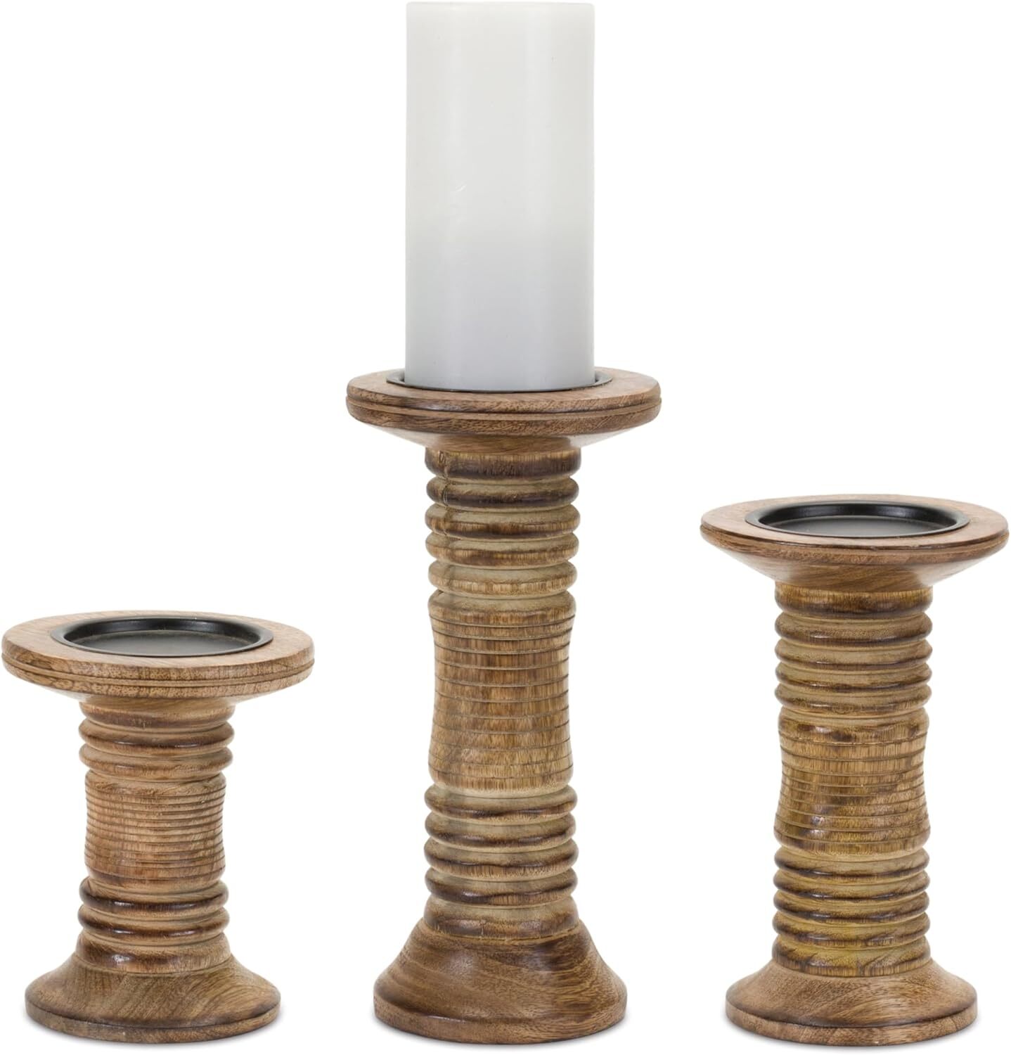 Melrose 86093 Candle Holder, Set of 3, 10.25-inch Height, Wood