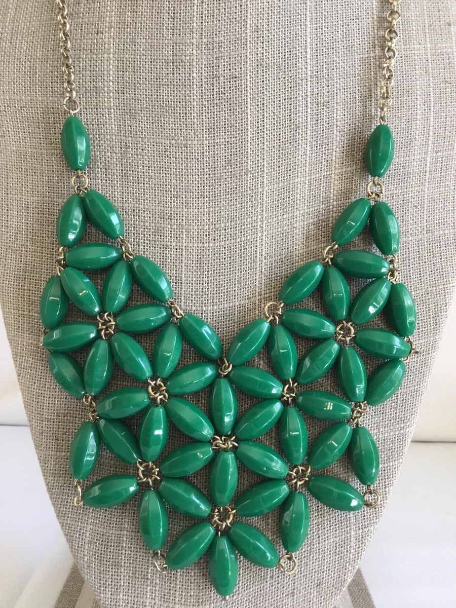 ILY Couture Statement Necklace Green Flower Bib EUC eBay