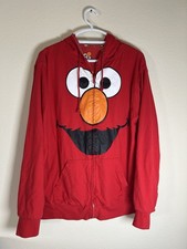 Vintage 90s Sesame Street Elmo Hoodie XL Red Full Zip Jacket Soft