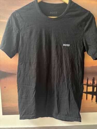 Hugo Boss Men's T-Shirt Black Size Small With Embroidered Logo 41cm Pit To Pit