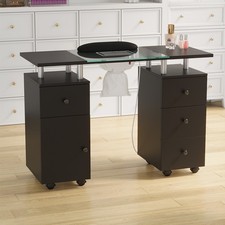 Manicure Table Nail Station Glass Mobile Beauty Salon Workstation Dust Collector