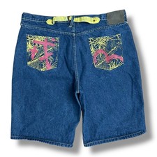 Evisu Y2K Denim Shorts Men s 44 Graphic Back Pockets Button Fly