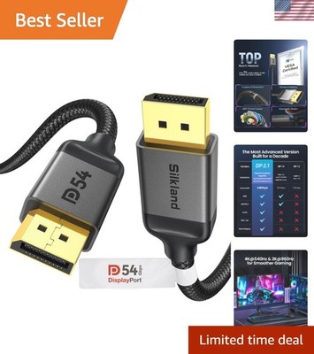 Braided 6.6FT DisplayPort 2.1 Cable - Gold Plated, HDR Support for Gamers