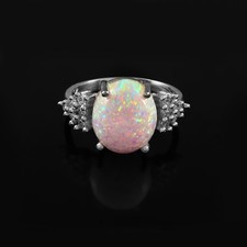 Lab Grown Australian Opal Cabochon Oval Cut Engagement Ring, Bridal Ring