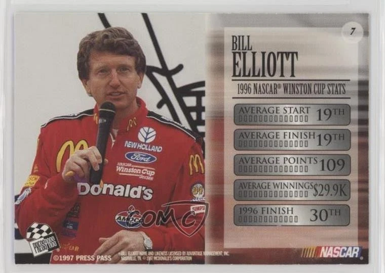 1997 Press Pass VIP Explosives Bill Elliott #7 HOF - Image 2 of 2