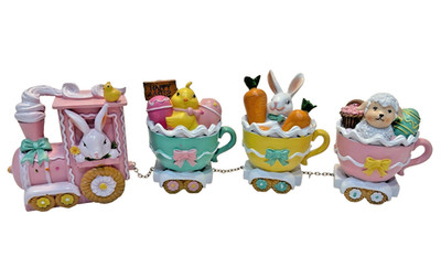 Bunny Boulevard 'HAPPY EASTER' Pastel Teacup Train Set 15'' Spring Decor NEW!