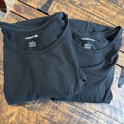 2 Sz XL Lacoste black crewneck cotton undershirts Made In Mexico