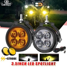 2x LED Spot Light Auxiliary Motorcycle Headlight Driving Fog Lamp Yellow+White