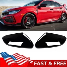 Left+Right Glossy Black Side Mirror Cap Cover for HONDA CIVIC 2016-2021 Clip-On