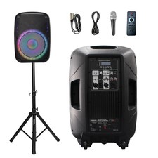 Portable 15Inch PA Speaker System with Bluetooth, USB, FM Radio, and Remote