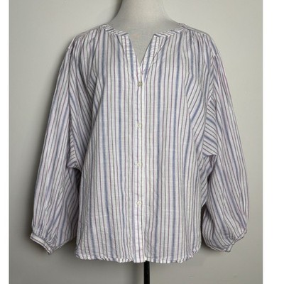 LOFT Womens Blouse Large Oversized Cotton Coastal Stripe Relaxed Lightweight