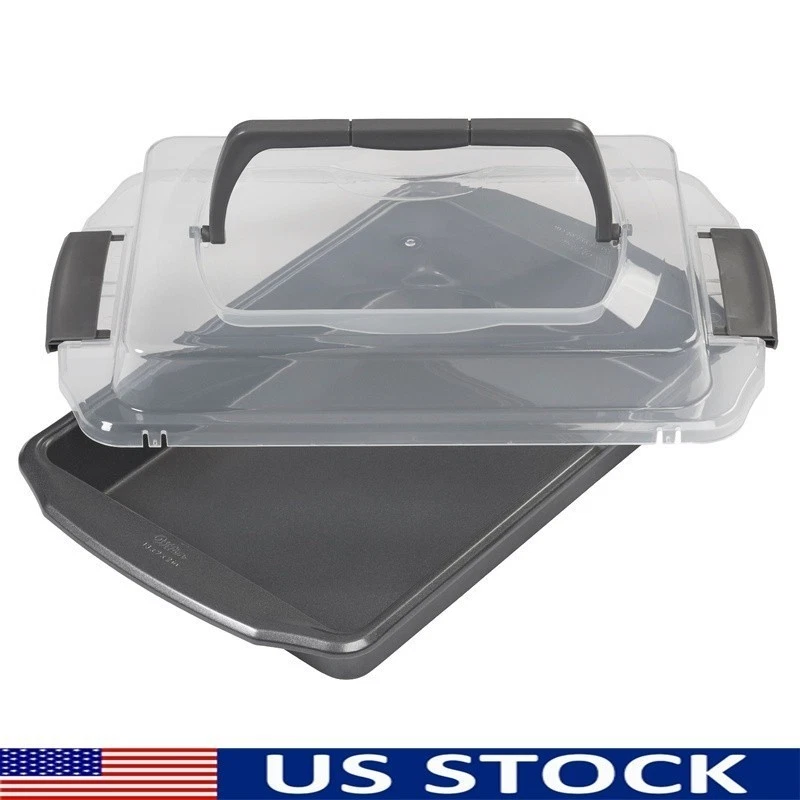 Premium Non-Stick Oblong Cake Pan W/ Lid Baking Brownies Casseroles Cookies New