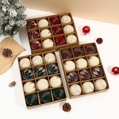 12 Samt beflockte Weihnachtsbaumkugeln 315 Zoll für saisonale Wohndeko