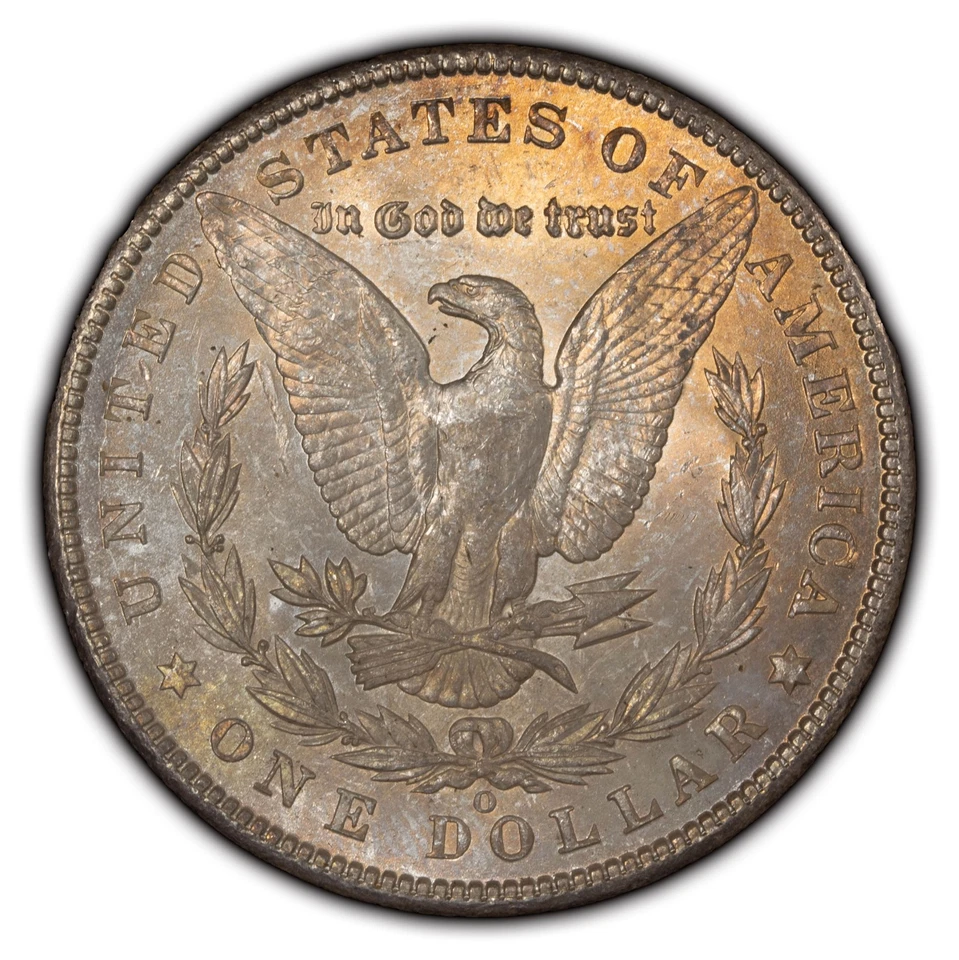 1902 年 O 版 1 美元摩根银元 - 纺织彩虹色 - 未流通 - SKU-D3167 — 第 3/4 张图片