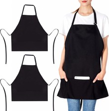 Jubatus 2 Pack 3 Pockets Adjustable Bib Apron Chef Kitchen Cooking Aprons for Wo
