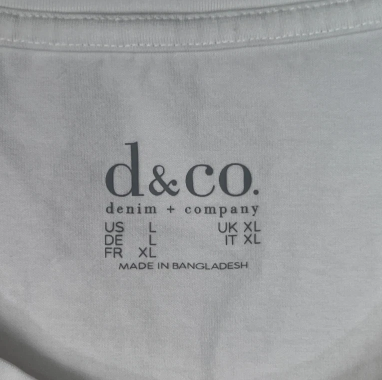 CAMISETA TOP MUJER D&CO. DENIM + COMPANY BLANCA SÓLIDA MANGA CORTA ALGODÓN L Foto 4 de 4