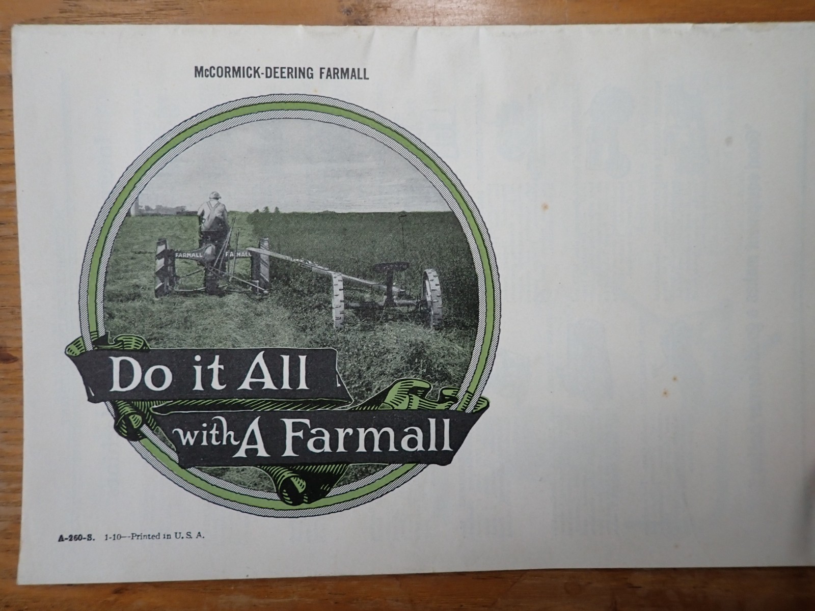 Vintage McCormick-Deering Farmall  & Equipment Sales Brochure  A-260-S
