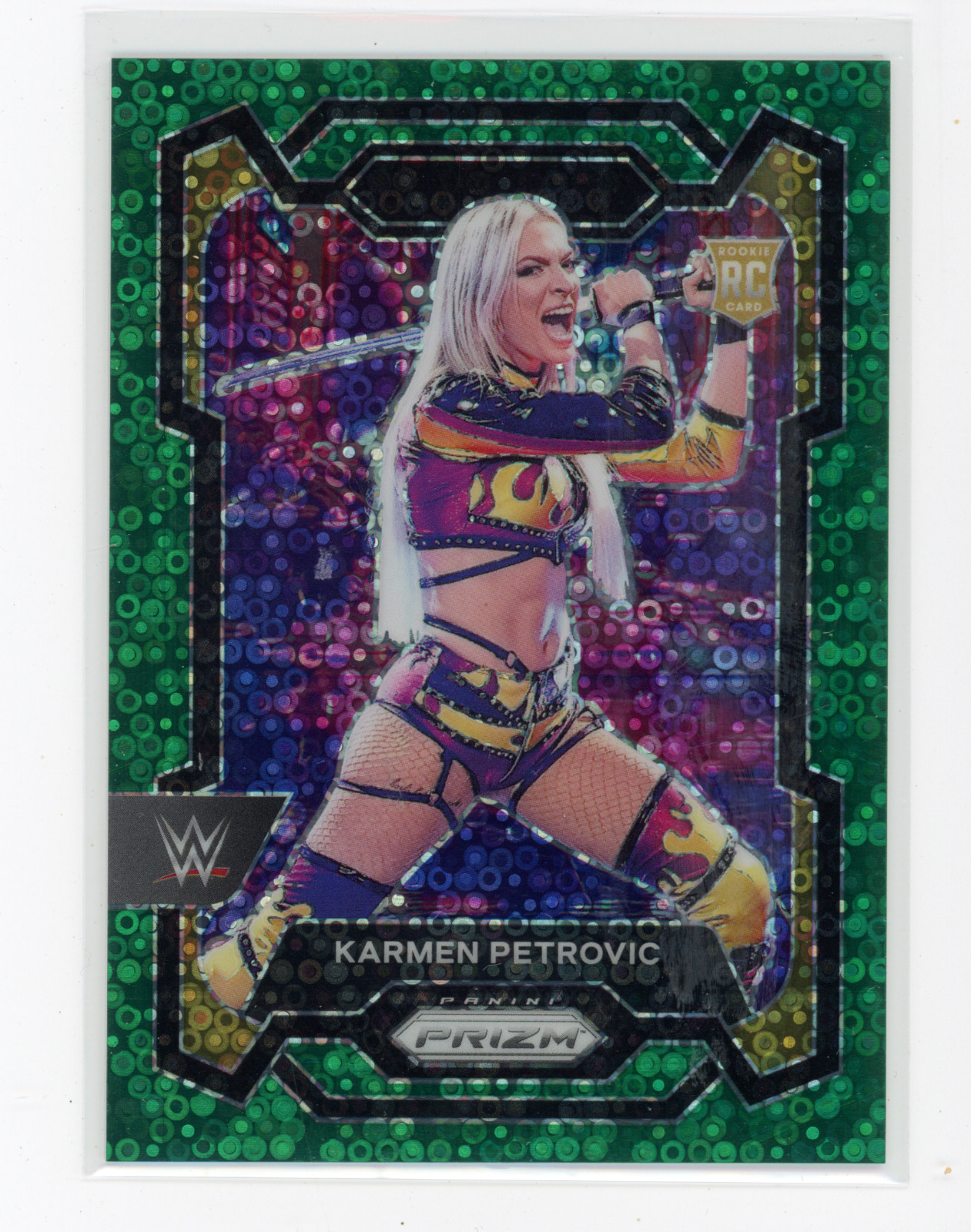 2024 Panini Prizm WWE Karmen Petrovic RC Rookie Green Disco Prizm #24/49 (WD)