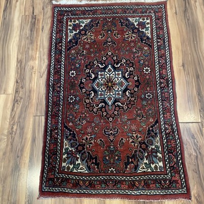 Oriental Handmade Wool Rug Turkey 48 x30  Vintage Tapestry Red Asian