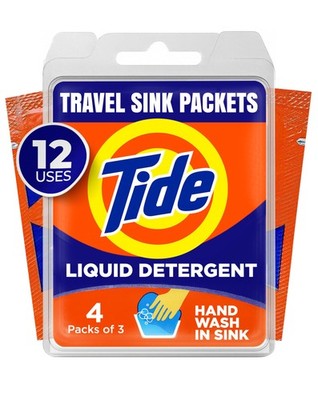 Tide Travel Sink Packets With Acti Lift 0.51 Fl Oz Pack Of 12 For On-the-go