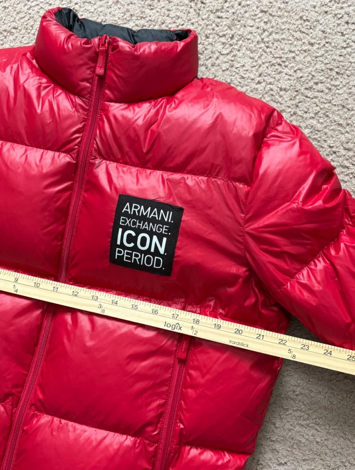 Armani Exchange AX Icon period men’s red full zip puffer down jacket coat size M - Image 4 of 4