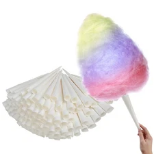 White Cotton Candy Sticks Kraft Paper Cotton Candy Cones 100 Pack