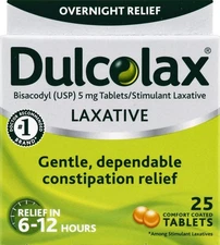 Pack 1 Dulcolax Stimulant Laxative Overnight Relief 5mg 25 Tablets EXP 7/2027