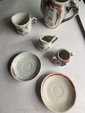 Vintage Miniature Porcelain Child  s Toy Tea Set Hand Painted Floral Blue Yellow